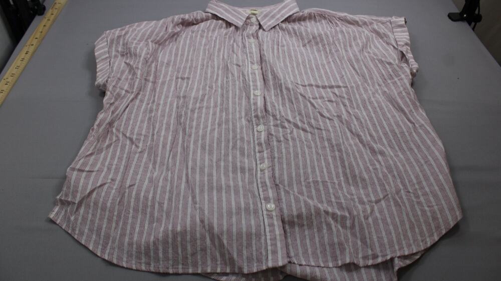 A.n.a Womens Striped Button-down Shirt 2XLP Pink Short Sleeve Collared Neckline